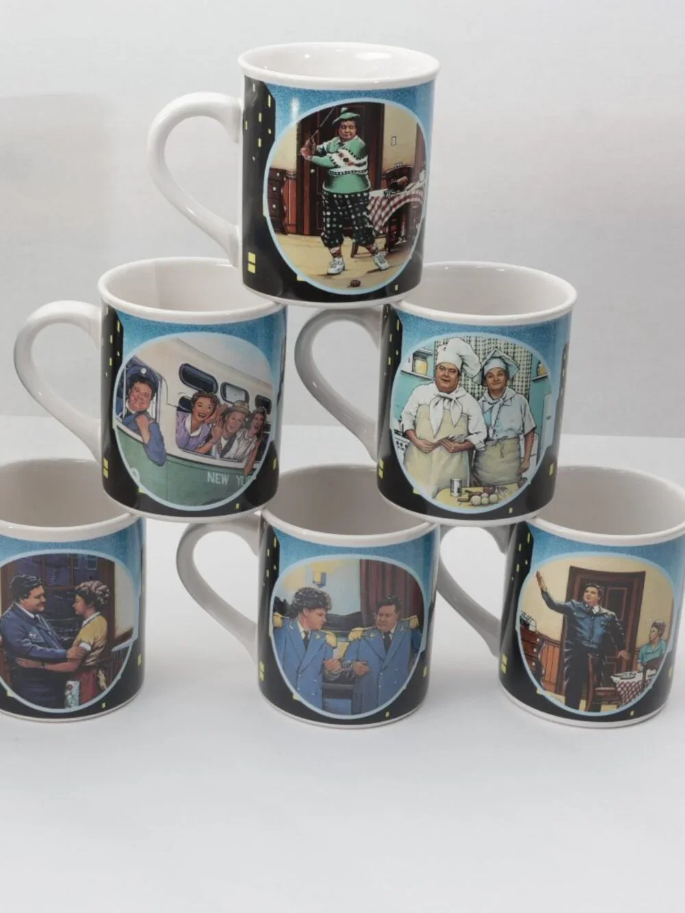 RARE Vintage 1989 The Honeymooners Collectible Mug Set - Complete Set of 8